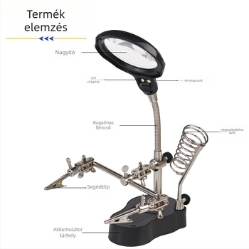 Asztali nagyító lencse klipszes tartóval és LED világítással PCB javításra és forrasztásra