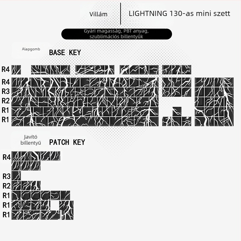 PBT gombkészlet mechanikus billentyűzethez, Cherry eredeti magasságú profil, oldalsó gravírozás, szublimációs nyomtatás, 130 gomb