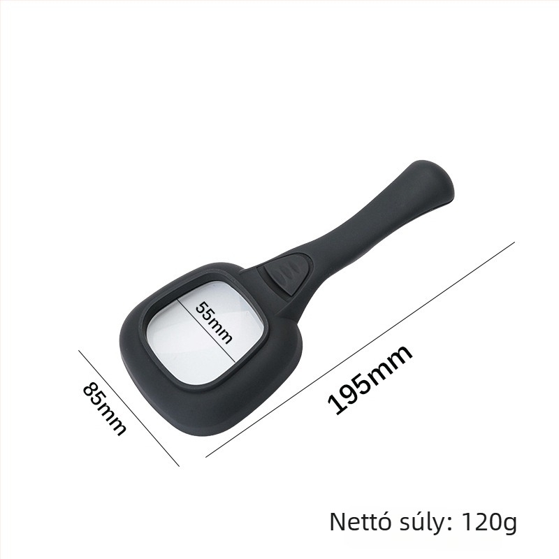Chuda kézi nagyító, modell 600558, 5x nagyítás, műanyag test gumírozott felülettel és üvegből készült lencsével.