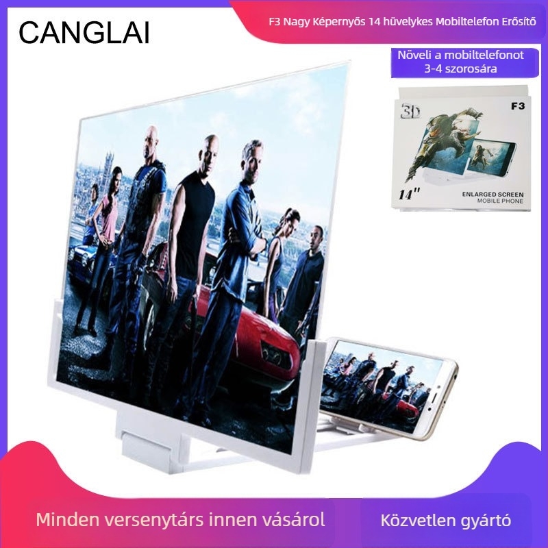 CANGLAI telefonos képernyőnagyító állvány, modell F3, anyag ABS + akril lencse, testreszabás elérhető