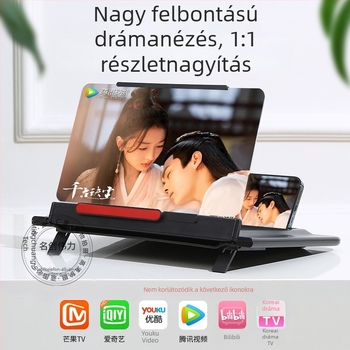 12 hüvelykes kihúzható telefonképernyő-nagyító, vízszintes/függőleges nézethez, állvánnyal
