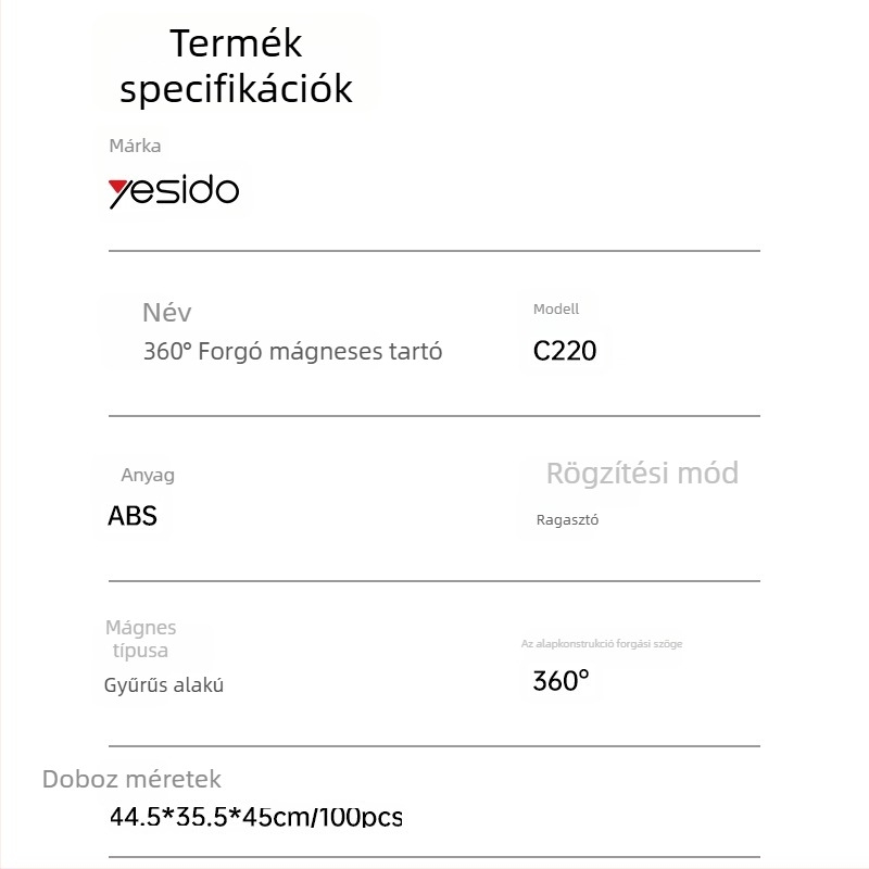 Yesido Autótelefon-tartó - Műanyag, Testreszabható, Licencelt magáncímke