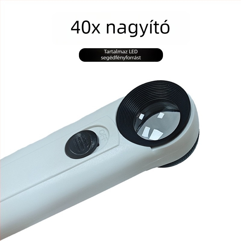 Ékszer nagyító 40x, kézben tartható, kettős LED világítás, műanyag test és akril lencse, modell 6B-1B