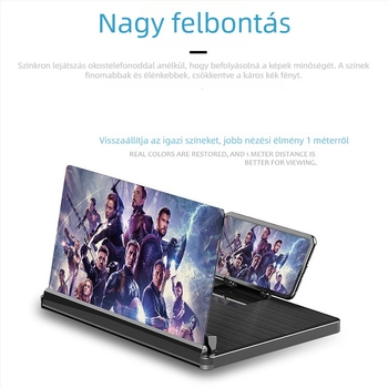 Telefon képernyő nagyító állvány, Modell F12, Általános kompatibilitás, Asztali használat, ABS anyag, Testreszabás támogatott