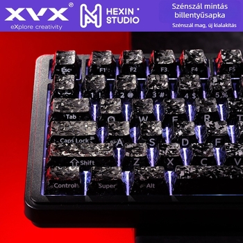 Mechanikus billentyűzethez készült karbonszálas textúrájú billentyűfedők oldalgravírozással, átlátszatlan, vízálló, keresztes tengellyel kompatibil, 116/119 billentyű, kompatibil 60/63/64/68/81/87/98/104 kiosztások
