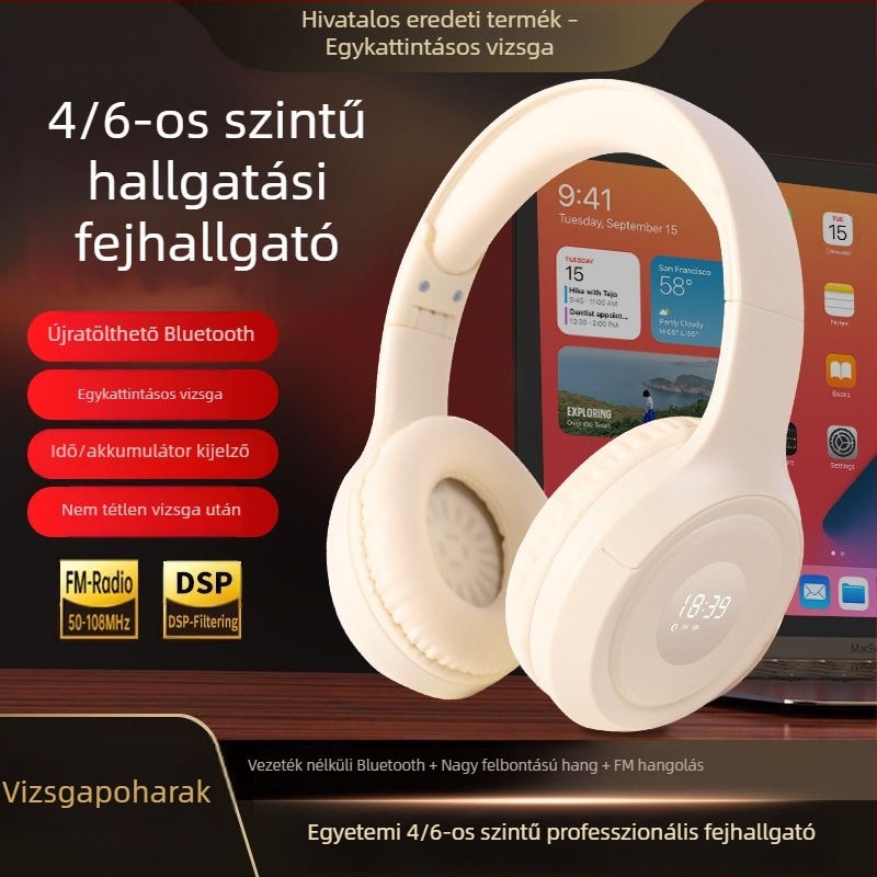 POERDON Bluetooth fejhallgató egyetemi angol nyelvvizsgákhoz (2, 4 és 6) - dedikált hallgatáshoz, hosszú üzemidő, Bluetooth 5.4, sztereó, alacsony késleltetés