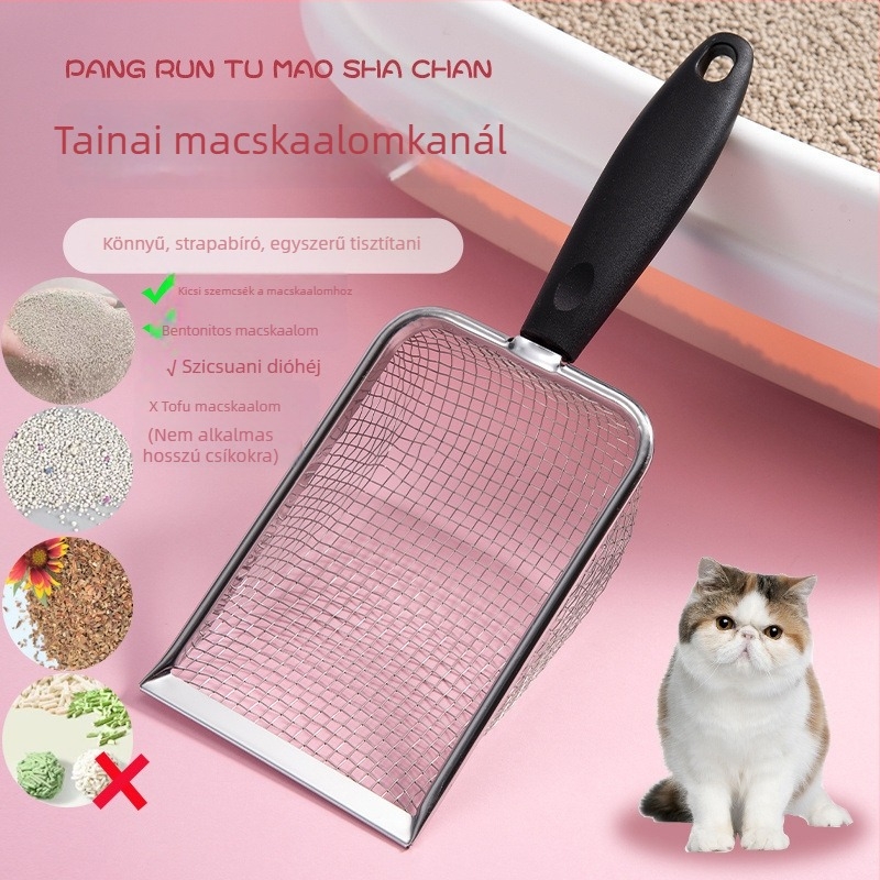 Macskaalomhoz fin lyukú lapát, tartós fémszerkezet