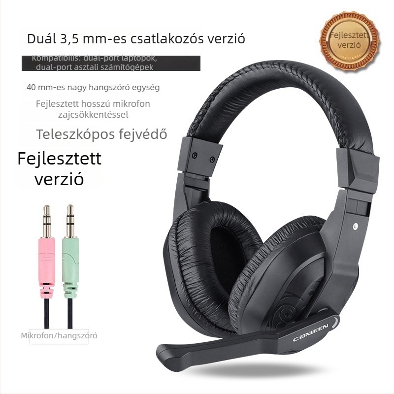 Jiahe CT-770 vezetékes fejhallgató angol hallásértési és beszédvizsgára, 3,5 mm csatlakozó, 40 mm hangszórók, beépített mikrofon
