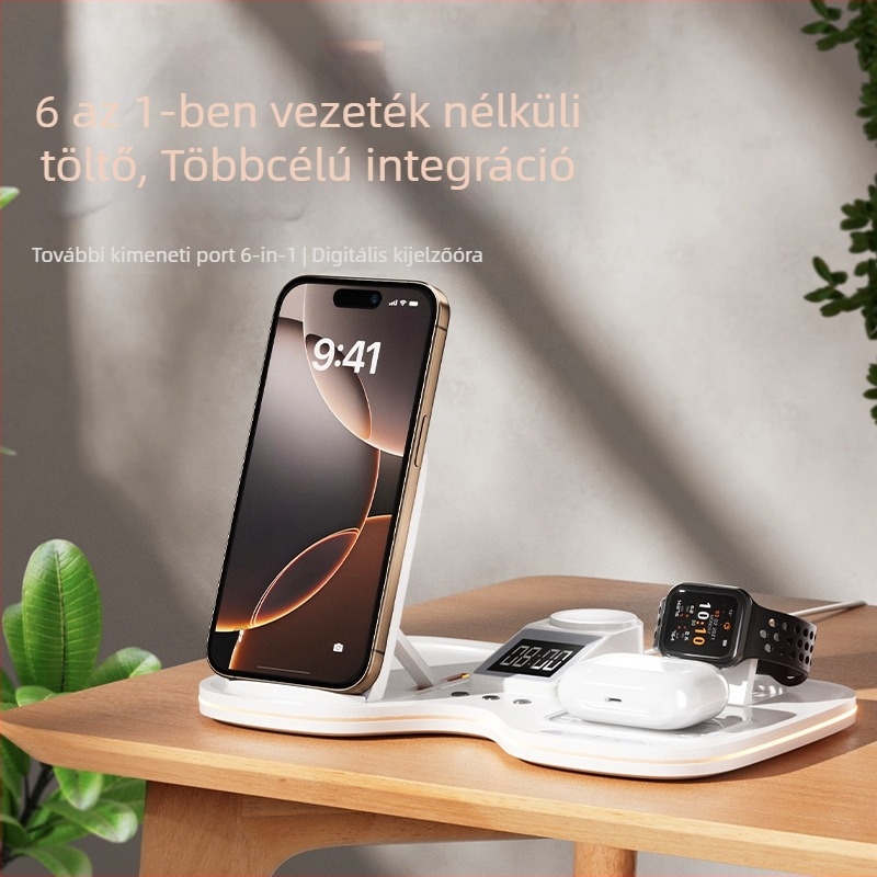 6 az 1-ben asztali vezeték nélküli töltő mágneses töltéssel és tartóval – QC3.0, 2A, 100W