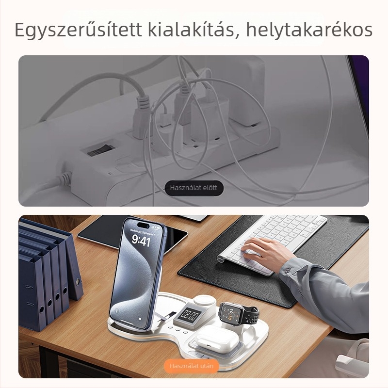 6 az 1-ben asztali vezeték nélküli töltő mágneses töltéssel és tartóval – QC3.0, 2A, 100W
