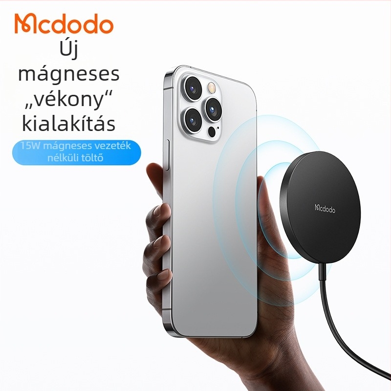 MCDODO mágneses vezeték nélküli töltő MagSafe-hez — max 15W, PD gyors töltés, MagSafe-kompatibilis, kimeneti üzemmódok 15W/10W/7.5W/5W
