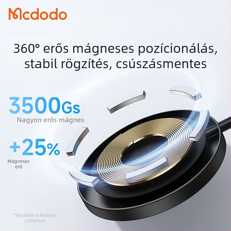 MCDODO mágneses vezeték nélküli töltő MagSafe-hez — max 15W, PD gyors töltés, MagSafe-kompatibilis, kimeneti üzemmódok 15W/10W/7.5W/5W