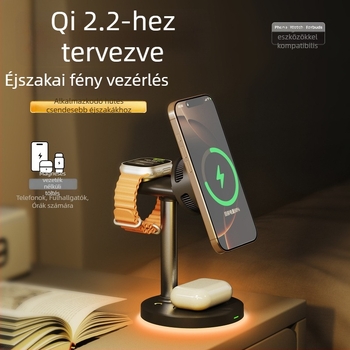 Qi2.2 Függőleges négy‑az‑egyben mágneses vezeték nélküli töltőállvány félvezető hűtéssel — Max 25W, 9V2A, QC 3.0, Digitális kijelző, 5W/7.5W/10W/15W/25W