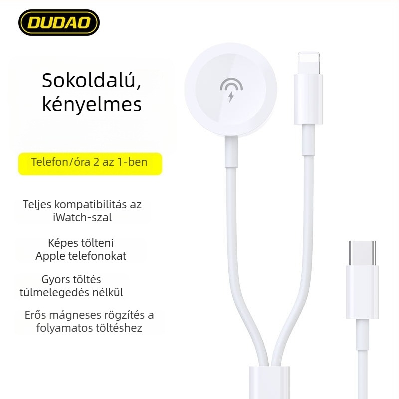 DUDAO 2-in-1 vezeték nélküli töltő Apple Watch és okostelefonhoz, PD 20W, mágneses töltés, kábel 1,2 m