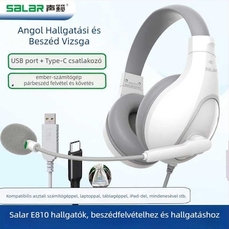 Vezetékes vizsgáló fejhallgató mikrofonnal, 3,5 mm csatlakozó, 20–20 kHz, 32 Ω, 2,5 m kábel