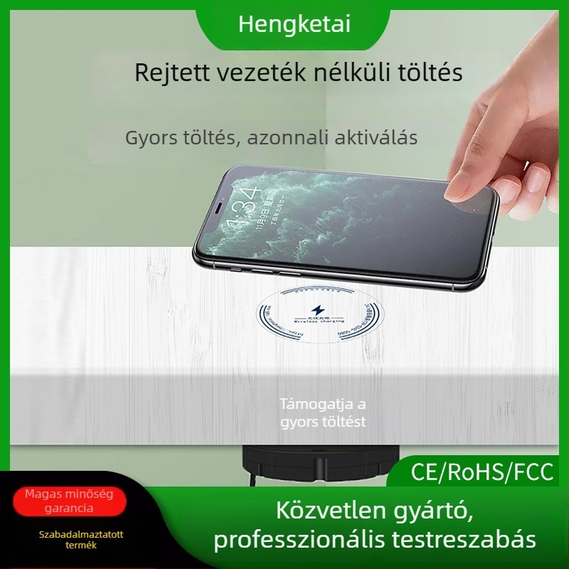 Rejtett vezeték nélküli töltő fahasábos asztalba építve, 10W QC3.0