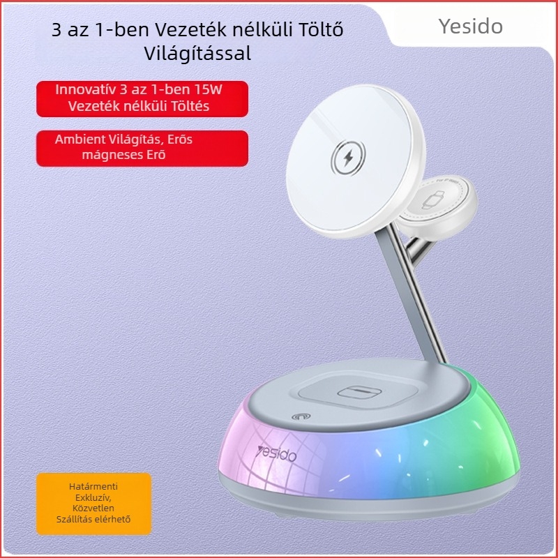 Yesido 3-in-1 vezeték nélküli töltő mágneses töltéssel, 20W PD, Apple Watch-hoz