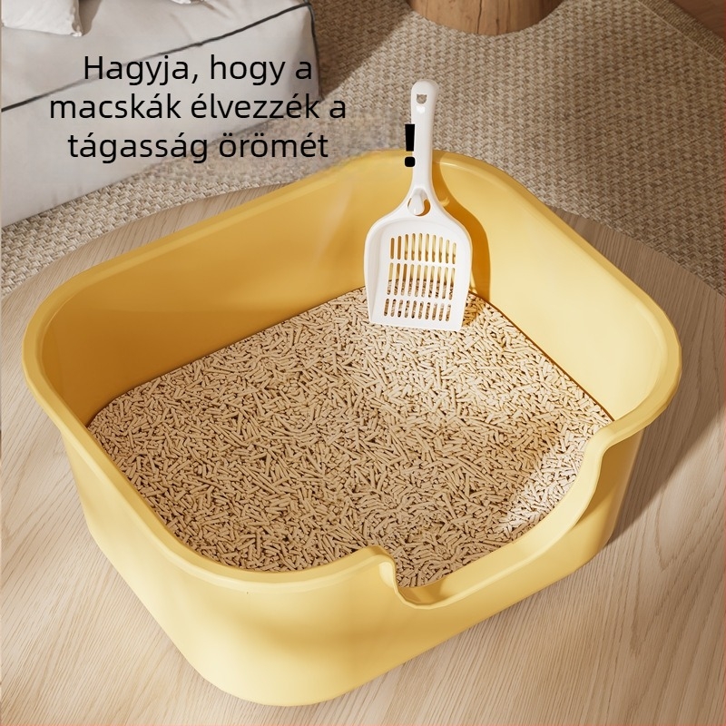 Óriási nyitott macskaalomtál, permetvédő, integrált kialakítás, négyszögletes forma, PP