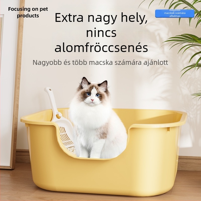 Óriási nyitott macskaalomtál, permetvédő, integrált kialakítás, négyszögletes forma, PP