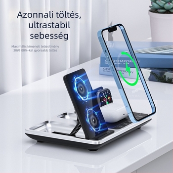 Többfunkciós asztali vezeték nélküli töltő – Apple-kompatibilis, 15W gyors töltés, teljesítmény 22,5W, kimeneti áram 2,5A, QC2.0 protokoll