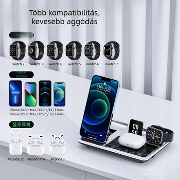 Többfunkciós asztali vezeték nélküli töltő – Apple-kompatibilis, 15W gyors töltés, teljesítmény 22,5W, kimeneti áram 2,5A, QC2.0 protokoll