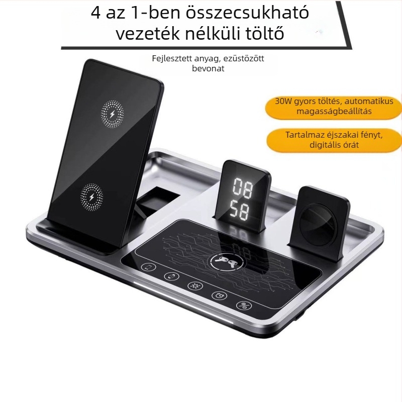 Többfunkciós asztali vezeték nélküli töltő – Apple-kompatibilis, 15W gyors töltés, teljesítmény 22,5W, kimeneti áram 2,5A, QC2.0 protokoll