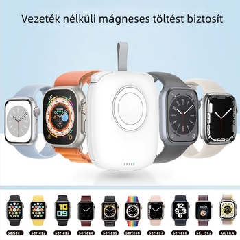 Apple Watch mágneses vezeték nélküli töltő Power Bank, 5000mAh, 12W, QC2.0, 5V közvetlen töltés