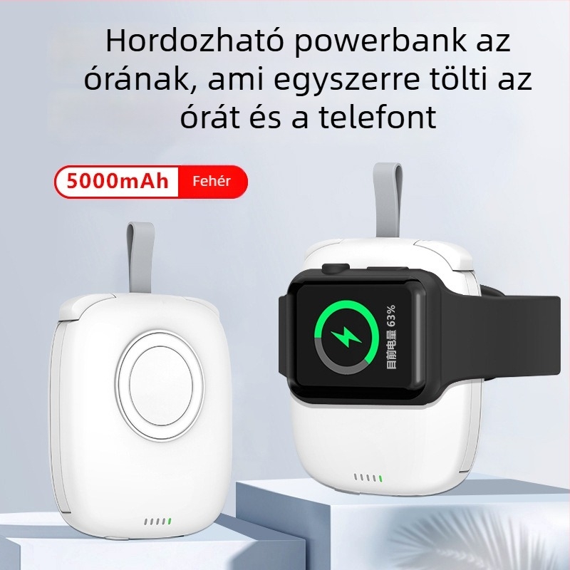 Apple Watch mágneses vezeték nélküli töltő Power Bank, 5000mAh, 12W, QC2.0, 5V közvetlen töltés