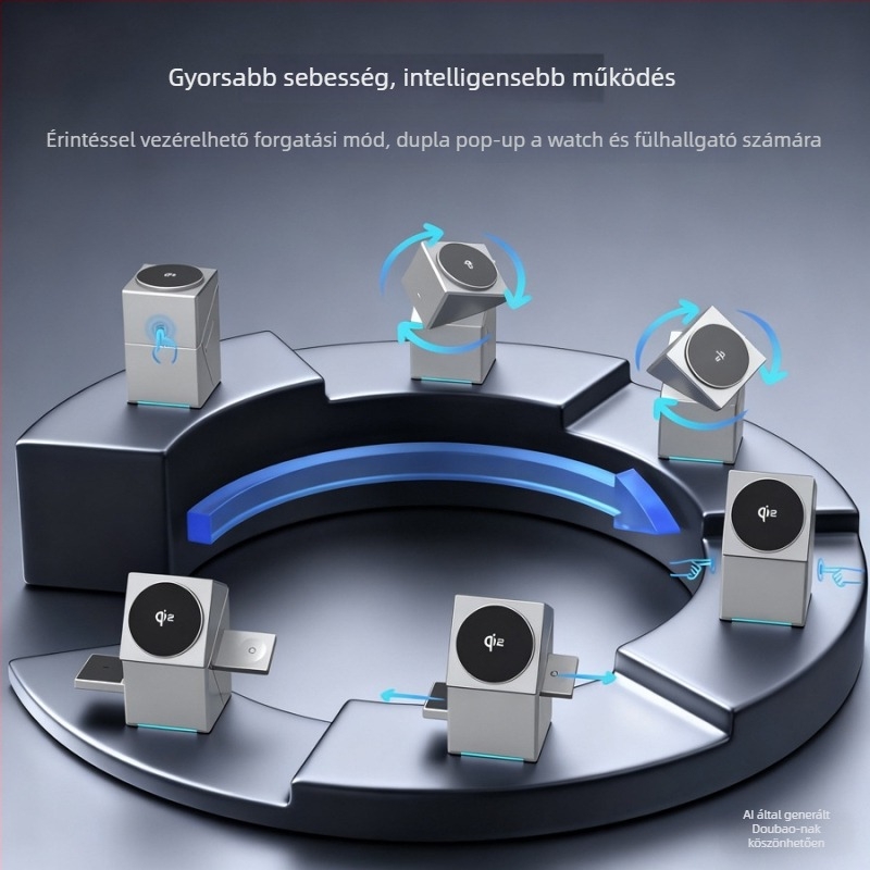 Qi2 forgó 3-in-1 vezeték nélküli töltő mágneses alappal, Apple Watch és okostelefonokhoz – gyors töltés 15W-ig