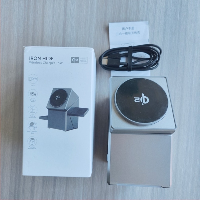 Qi2 forgó 3-in-1 vezeték nélküli töltő mágneses alappal, Apple Watch és okostelefonokhoz – gyors töltés 15W-ig