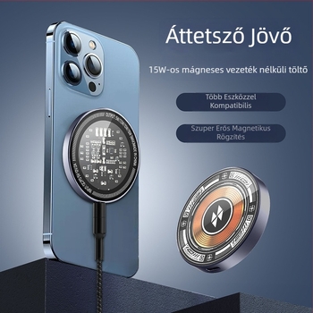 Átlátszó mágneses vezeték nélküli töltő Apple iPhone-hoz — 15W PD gyors töltés