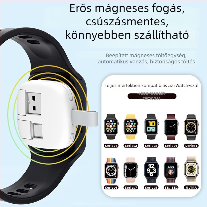 Apple Watch 345678 generációs mágneses vezeték nélküli töltő USB-C, PD, hajtogatható kialakítás, mágneses töltés, akár 5W