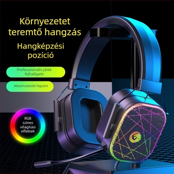 Vezetékes gamer fejhallgató 7.1 térhatású hangzással, USB interfész, RGB világítás, kettős 3,5 mm csatlakozó, beépített mikrofon