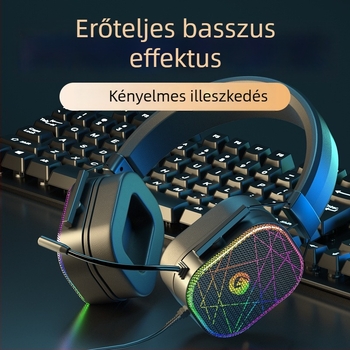 Vezetékes gamer fejhallgató 7.1 térhatású hangzással, USB interfész, RGB világítás, kettős 3,5 mm csatlakozó, beépített mikrofon