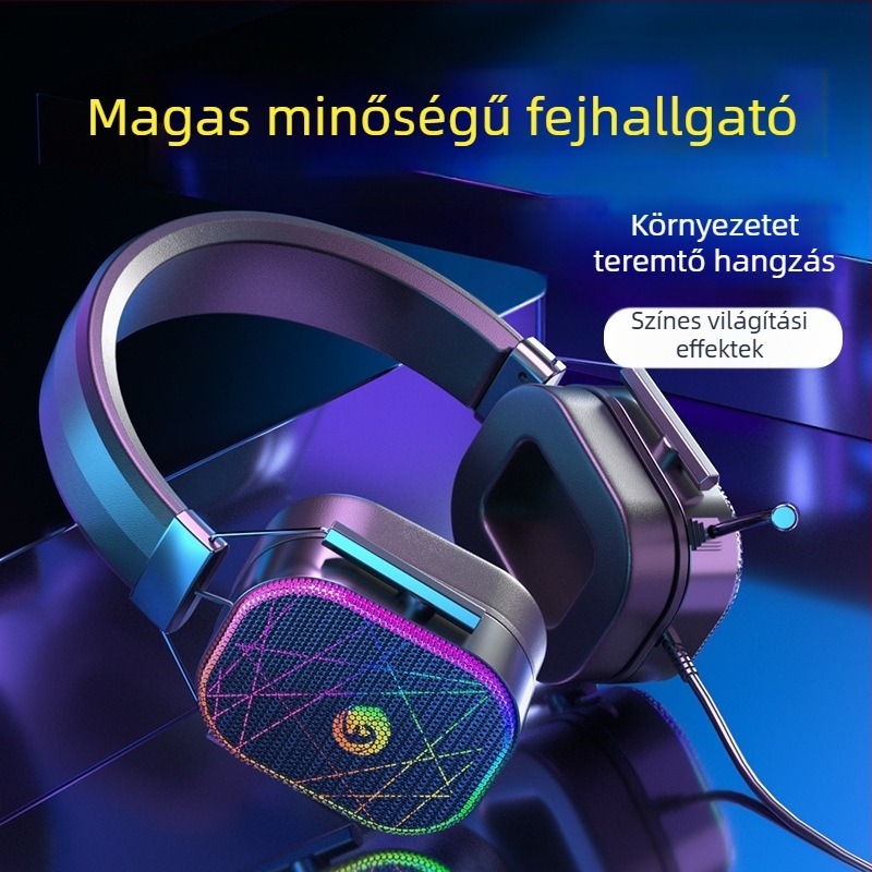 Vezetékes gamer fejhallgató 7.1 térhatású hangzással, USB interfész, RGB világítás, kettős 3,5 mm csatlakozó, beépített mikrofon