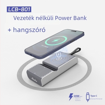 Személyre szabható vezeték nélküli töltő power bank Bluetooth hangszóróval, 3 az 1-ben PD gyorstöltés, telefon tartó, USB interfész, Li-Po akkumulátor, 2,5 A