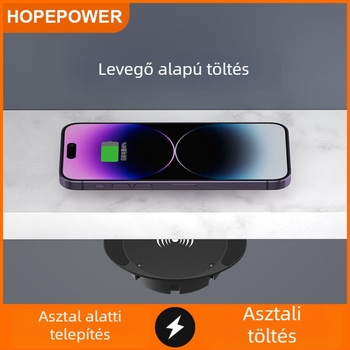 Az asztal alatt elrejtett vezeték nélküli telefontöltő, 10W, QC3.0 gyors töltés, 5V kimenet, 20–30 mm távolság