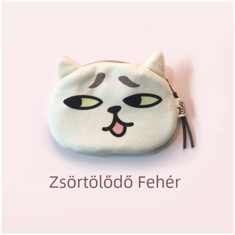 Macskás plüss érmés pénztárca, állatmintás, street stílus, modell DJ0088