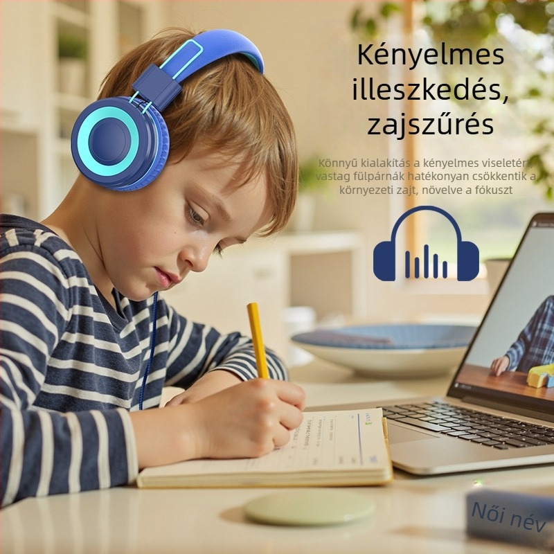 Vezetékes headset diákok és gyerekek számára, állítható és összecsukható, mikrofonnal online órákhoz — 40 mm meghajtók, impedancia 32 Ω, frekvenciatartomány 20–20000 Hz, USB-C és 3,5 mm csatlakozó