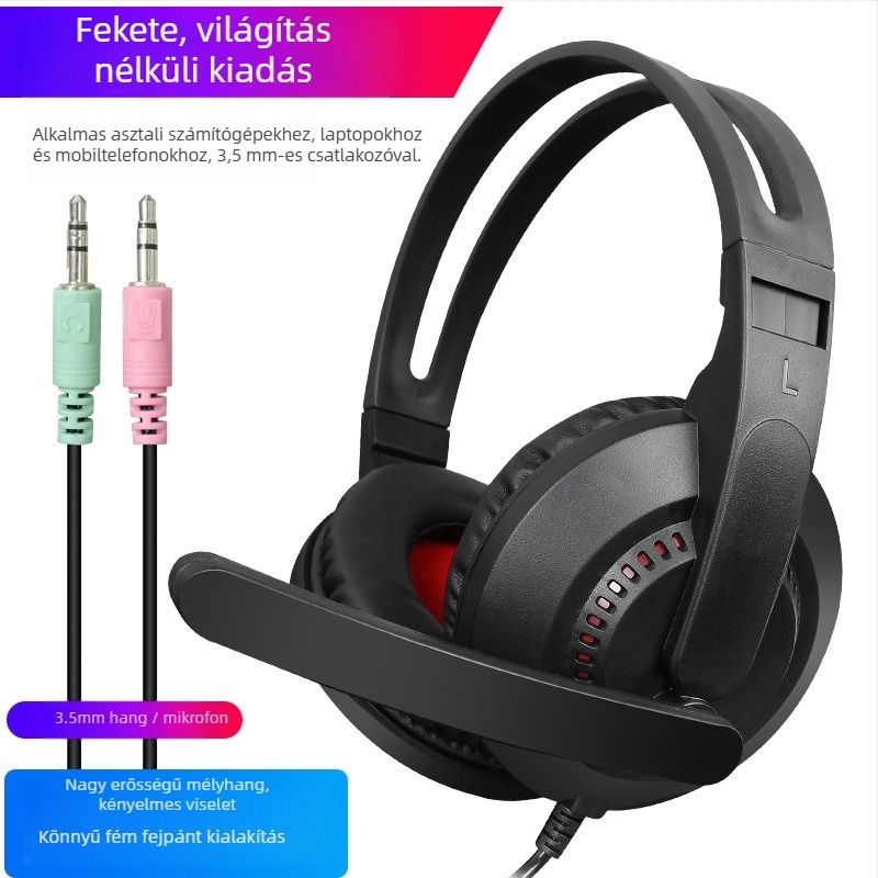 Messide A2 LED gamer fejhallgató mikrofonnal, kábeles, over-ear, basszus-erősítés