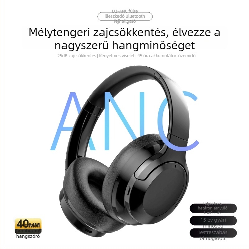 Bluetooth ANC over-ear fejhallgató, hosszú viselésre kényelmes, Hi-Fi sztereó