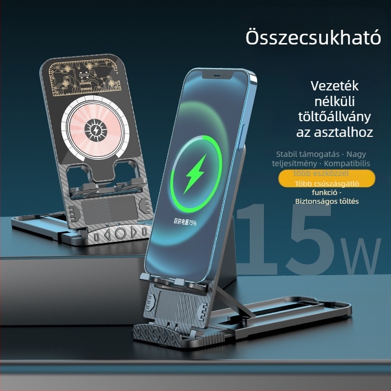 3 az egyben vezeték nélküli gyors töltő asztali állvány iPhone-hoz és fülhallgatóhoz, mágneses töltés, QC 3.0, max. 15W