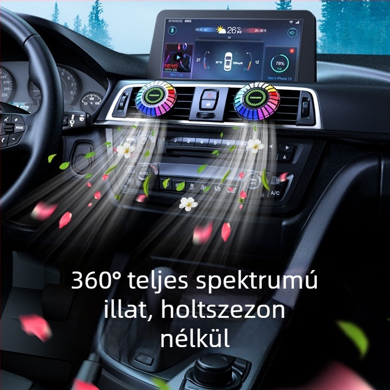 Autó belső terének atmoszferikus világítása RGB-vel, aromaterápiával, hangvezérléses zenei ritmus, USB-működtetésű spirál lámpa