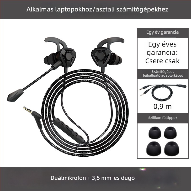 Kábeles játék fejhallgató mikrofonnal, in-ear, PC/Desktop/Laptophoz, 3,5 mm, 20–20000 Hz, 16 Ω