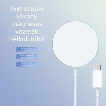 MagSafe mágneses vezeték nélküli töltő, Type-C PD, 15W, iPhone 14/15/16-höz