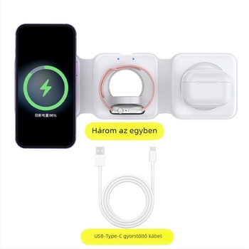 Három-in-1 összecsukható mágneses vezeték nélküli töltő, 15W max, QC3.0, CE/FCC/RoHS tanúsítványok