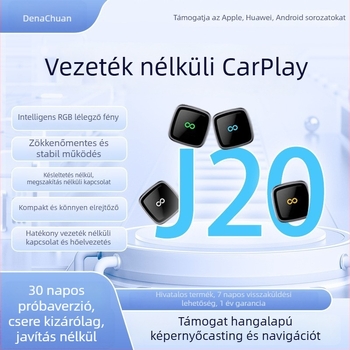 J20 2 az 1-ben vezeték nélküli CarPlay adapter Android Auto és CarPlay számára, átalakító kábelről vezeték nélküli CarPlay-hez, USB-C/USB interfész, kompatibilis a vezetékes CarPlay-sel rendelkező autókkal