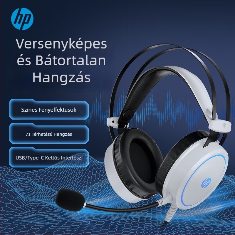HP GH100 játékfejhallgató mikrofonnal, vezetékes, USB/Type-C dupla interfész
