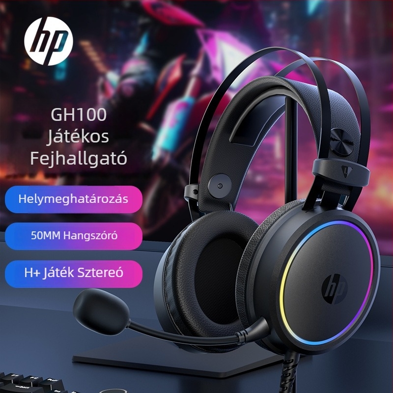 HP GH100 játékfejhallgató mikrofonnal, vezetékes, USB/Type-C dupla interfész