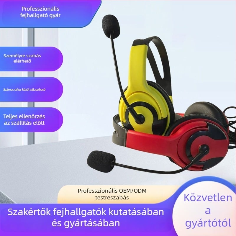 Kábeles játékfejhallgató PC/Laptophoz beépített mikrofonnal, fedős fülhallgató, 2024-es modell